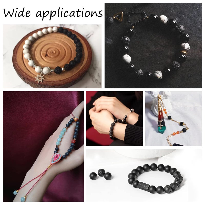 NBEADS 1 Box About 90-100 Pcs 10mm Natural Lava Beads, Black Rock Gemstone Round Loose Beads Energy Stone Loose Beads for Jewelry Bracelet Necklace Making - Image 4